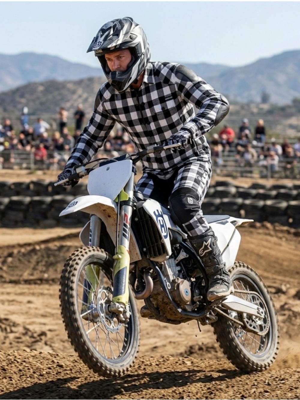 Men's Black & White Checkered Performance Riding Jacket